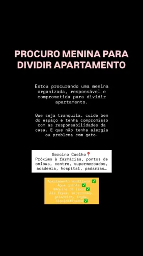 Busco MENINA ESTUDANTE para dividir apartamento 