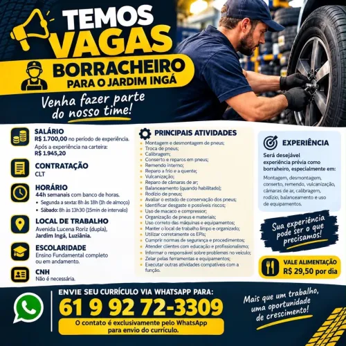 Vaga para borracheiro Urgente