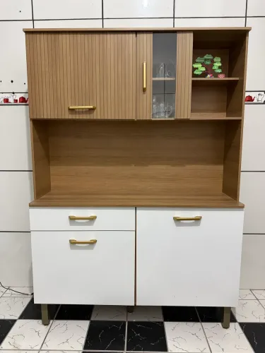 Armário De Cozinha Viena Compacto Com Balcão E Gaveta Para Microondas E Forno