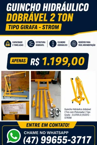 Guincho Hidráulico Dobrável 2 Ton - STROM ? Usado apenas uma vez - estado de novo! ? Apen