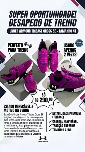 Tênis under armour, muito novo, perfeito pra treino, número 41,