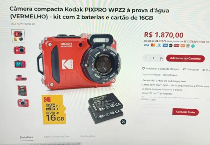 Câmera Kodak nova, nunca usada! Acompanha acessórios 
