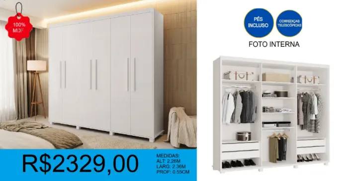 Guarda roupa 100% mdf grande casal - entrega e montagem gratuita 