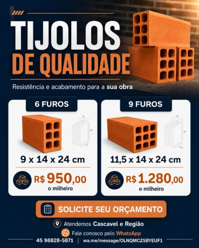 Tijolos de Qualidade Direto para sua Obra! (Cascavel e Região)