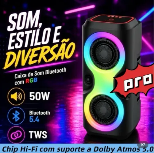 2026 Novo Caixa de som Bluetooth Portátil Com Led RGB Portatil FM USB TWS 5OW