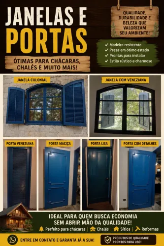 Janelas e portas Rústicas de Madeiras para chácara, chalé