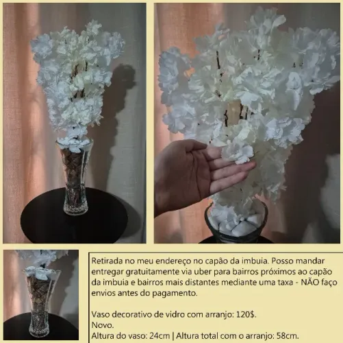 Vaso de vidro com arranjo branco novo