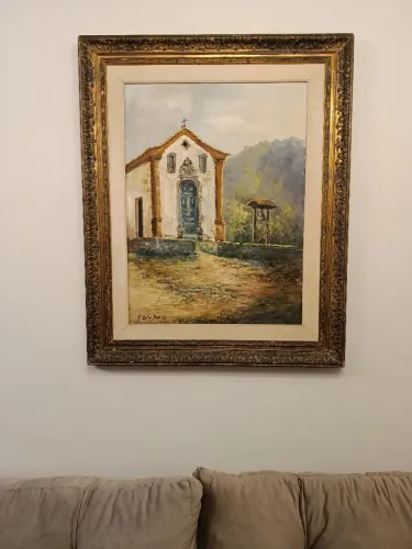 Quadro Grande Colonial Mineiro - Óleo Sobre Tela P. Zolini Bossi 110x55cm