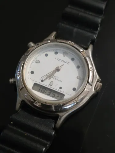 Relógio masculino Ana-digi Mondaine 37mm c/ coroa Vintage Original anos 90 revisado quartz