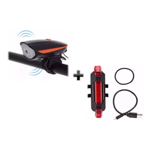 Farol Dianteiro Bicicleta Led Com Buzina Eletrônica A Pilha + Sinalizador Traseiro