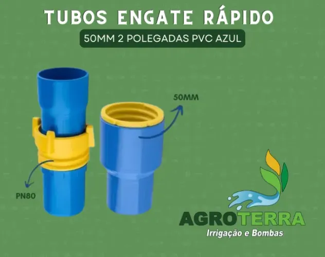 Tubo engate rápido 50mm 2" PN80 irrigação pvc azul