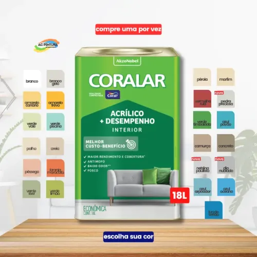 Tinta Acrílica Paredes Coral Coralar Antimofo 18L