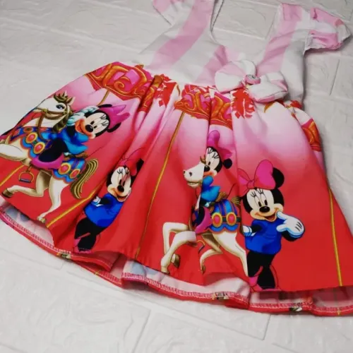Vestido Rodadoo Personagem Minie Infantil Veste 1 E 2 Anos