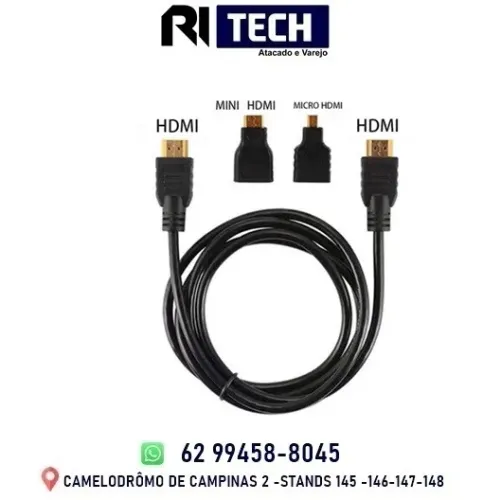 Kit Cabo Hdmi 3x1 - Adaptador Hdmi/ Mini Hdmi/ Micro Hdmi 1.5m