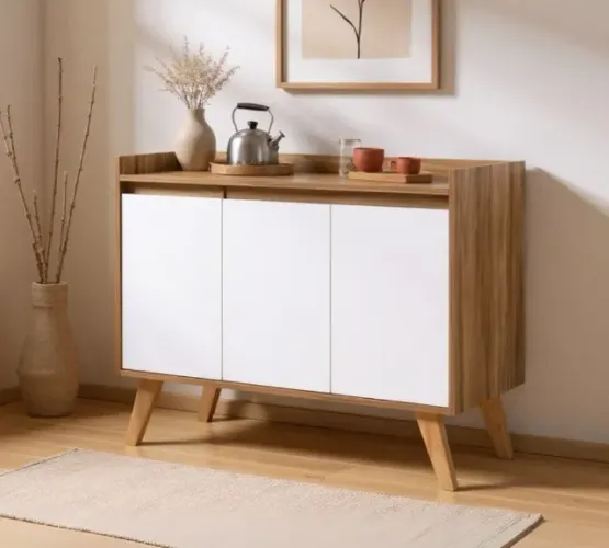 Aparador Buffet 90cm Retro Mdf off white com MEl 100% MDF