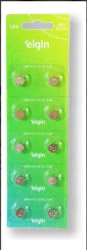 Bateria Alcalina com 10 unidades de 1,5v tipo LR41, LR736, AG3 Elgin, Baterias