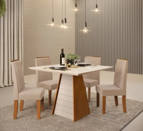 Mesa de Jantar com Vidro 90x90 com 4 Cadeiras PRONTA ENTREGA