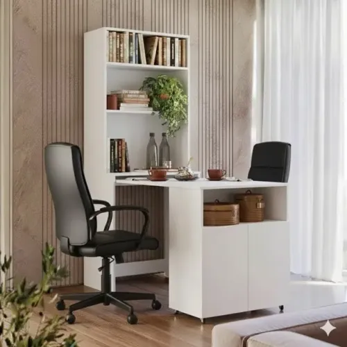 Mesa de escritório marta dobravel na cor branca (a ponta entrega)