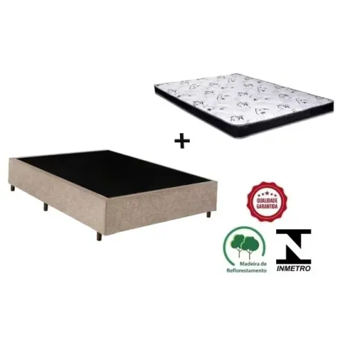 Base Box Casal Bege com Colchão Casal D20 Ortobom - Entrega Rápida!