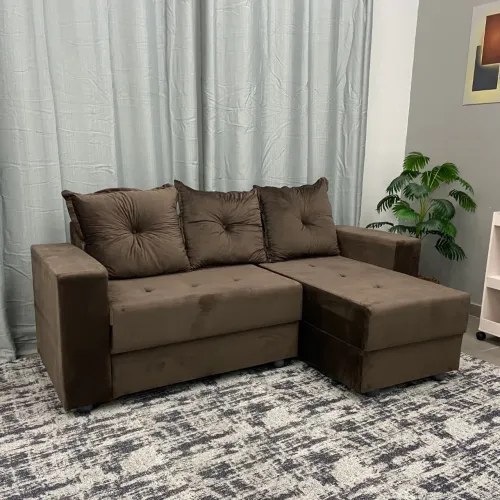 Sofá Florença 3 Lugares com Chaise Tecido Suede 200cm- Receba Amanhã