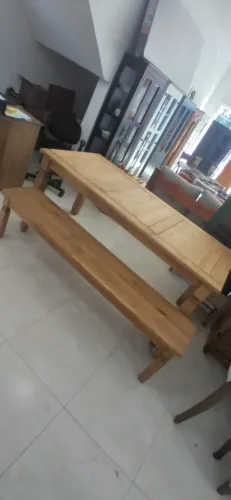 Super Promoção, Mesa Madeira Maciça Ripada Super Reforçado Com 2 Bancos, D 3.399 por 2.800