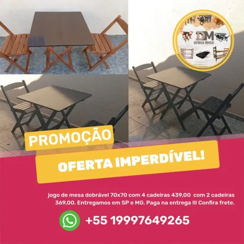 Conjunto de mesa dobrável 70x70, 1.20x70 e bistros monte seu comércio aqui