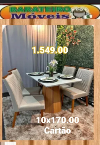 Mesa de jantar 4 cadeiras estofadas
