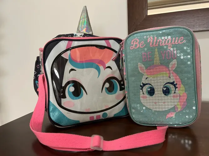 kit lancheira térmica e estojo unicórnio puket