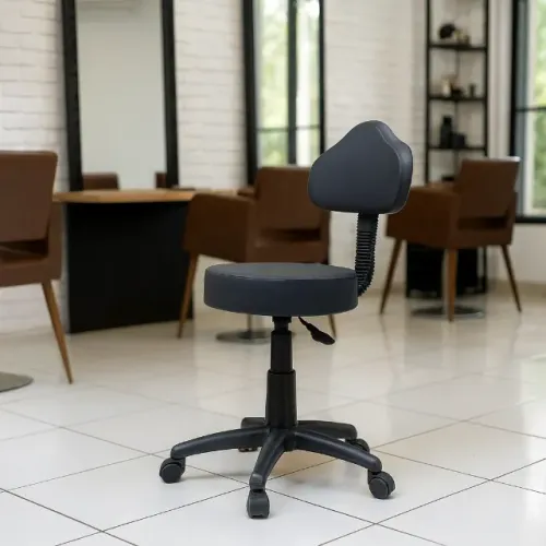 Cadeira Mocho Salão Beleza Encosto Corino Preto Conforto Ergonômico Modelo 32983