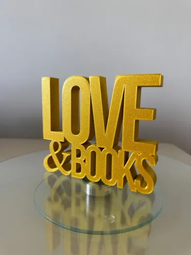 Letreiro Decorativo LOVE & BOOKS - Impressão 3D em Dourado