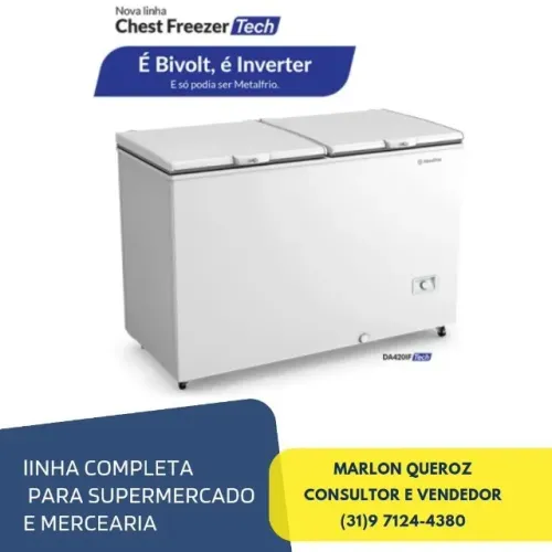 Freezer Horizontal Inverter 417L MetalFrio Novo