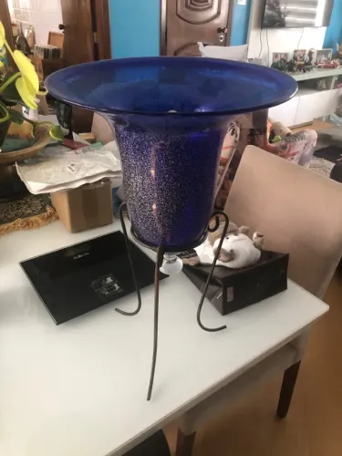 Vaso Italiano com Pó de Ouro Arte Murano com Suporte ...Original...Linda Peça...