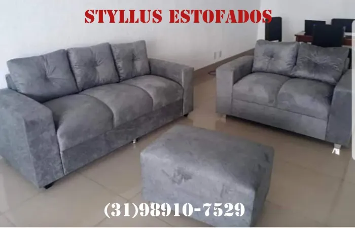 Sofá 3 lugares e Love Seat Estofados Cinza