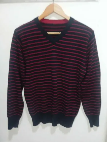 Suéter blusa listrada tricô feminino tamanho M 40/42 azul marinho e vermelho