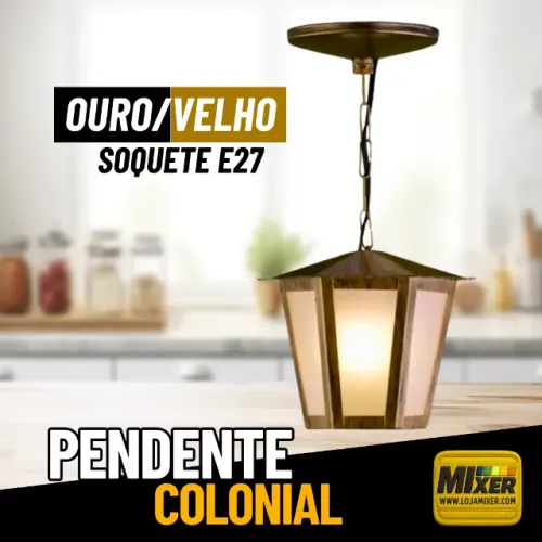 Pendente Colonial Sextavado Ouro Velho E27 _ CS549 