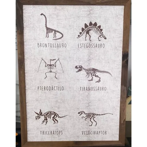Quadro Com Ilustrações De Esqueletos De Dinossauros.