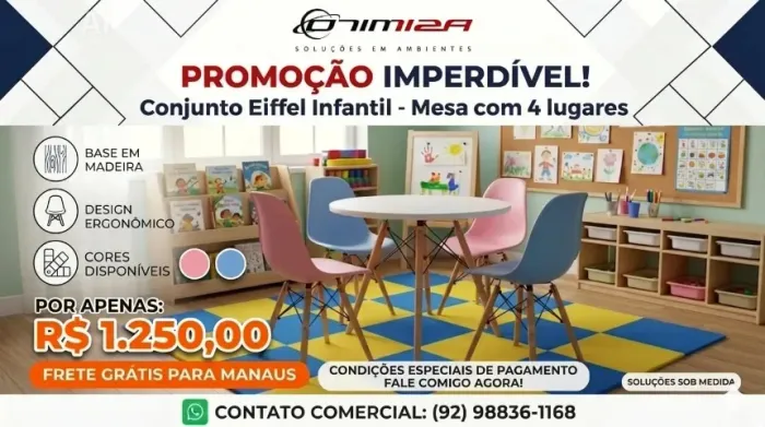 Conjunto Eiffel infantil- Mesa com 4 cadeiras.