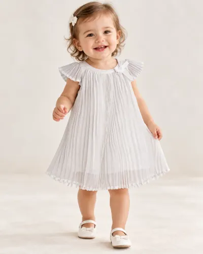 Vestido Baby Club Branco Plissado 9-12 meses