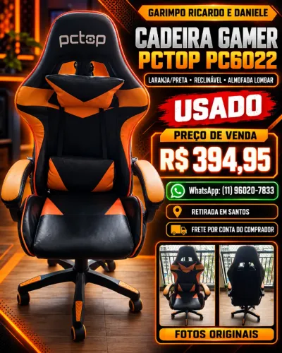 Cadeira Gamer PCTOP PC6022 Reclinável Preta e Laranja