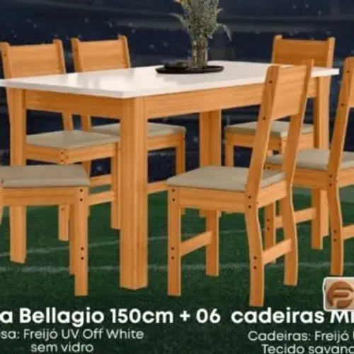 Mesa Bellagio C/6 Cadeiras Milano Cor Freijo Uv / off Poliman