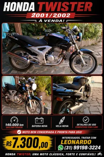 HONDA TWISTER 2001/2002 À VENDA ? R$ 7.300,00!
