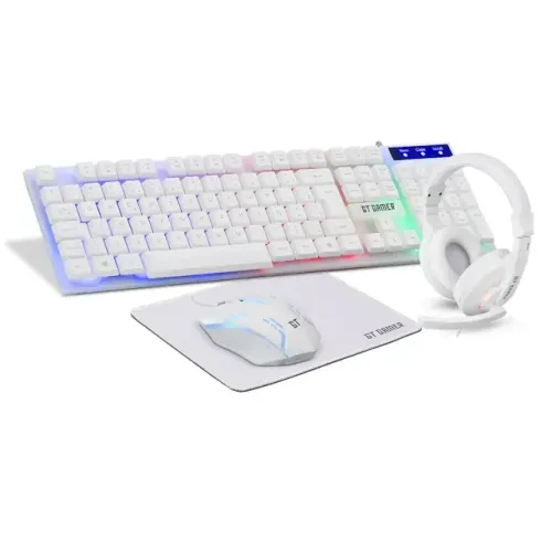 Headset + Teclado + Mouse 1200DPI + Mousepad Branco