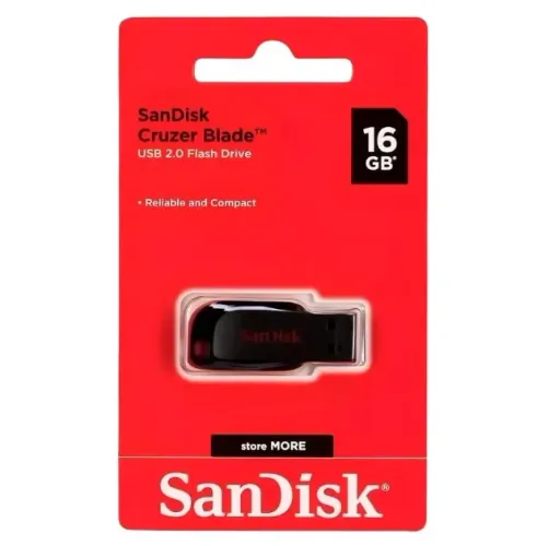 Pen Drive USB Cruzer Blade 16GB USB 2.0 Preto e Vermelho - SanDisk