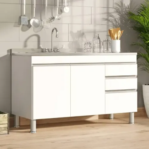 Balcão de Cozinha para Pia Libra 2Pts 3Gvs Branco Quarta Divisão - Entrega Rápida! 