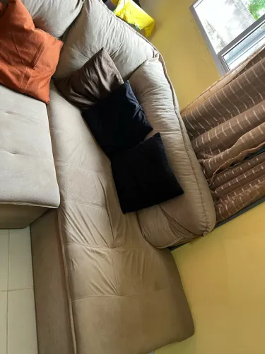 Sofá Retrátil em L de Veludo com 5 Lugares