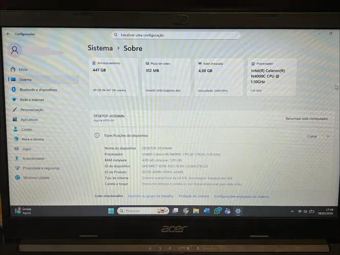 Notebook Acer Aspire 3 A315-34