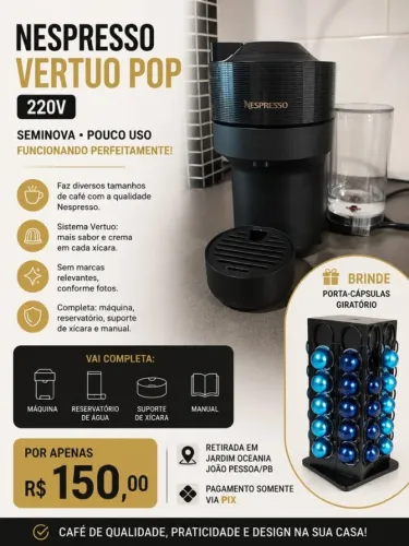 Nespresso Vertuo Pop 220V seminova + porta-cápsulas