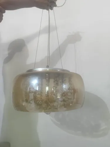Lustre Pendente de Cristal e Cúpula de Vidro Âmbar 50cm (Modelo Soho / Bacia)