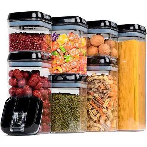 Conjunto 7 Potes Herméticos Acrílico Mantimentos Transparente Arroz Macarrão Feijão
