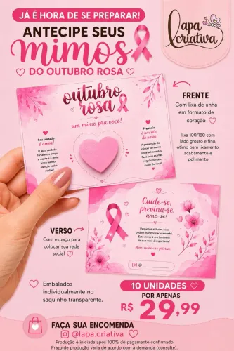 Card Mini Lixa de Unha Coração - Mimo Outubro Rosa